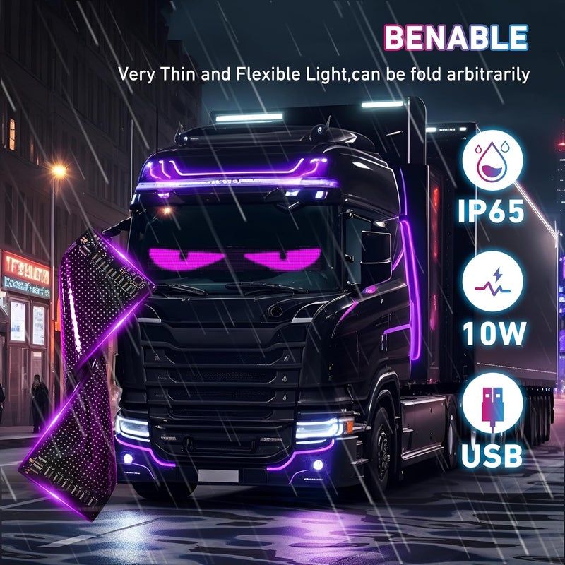 UPONELED 35.35in*7.56in Big LED Eyes for Truck Windshield,Programmable RGB Full Color Devil Eyes Light for Cars,Windshield Eyes Flex LED Display Custom Text DIY Pattern,(Suitable for Car,Trucks, Pickups) - Image 5